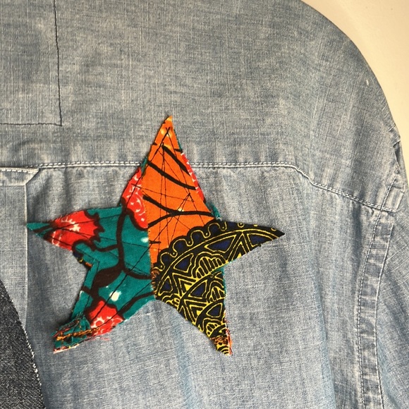 Custom Made Upcycled Demin Button Down Star Shirt - Picture 5 of 7